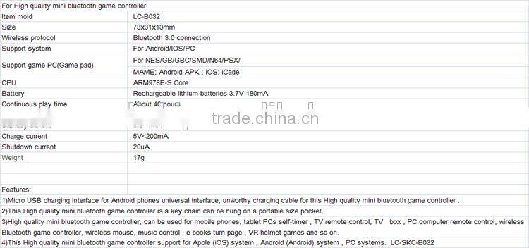 2016 wholesales VR phone Game bluetooth remote control controller LC-B032