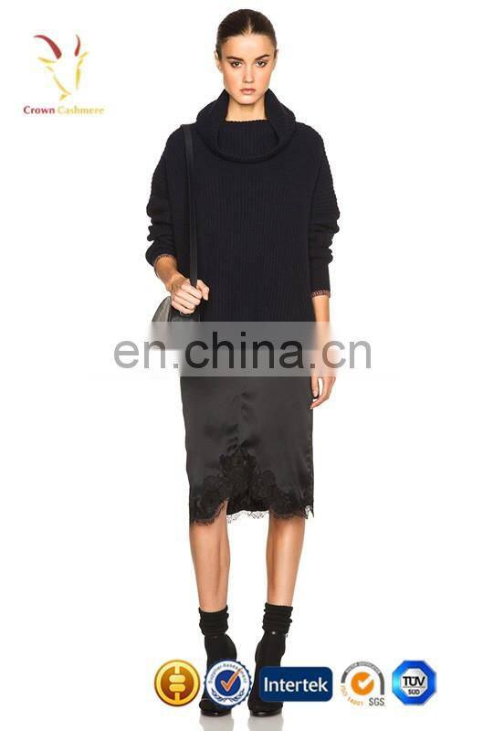 Short Front Long Back Fashional Ladies Black Oversized Knit Pullover Sweater