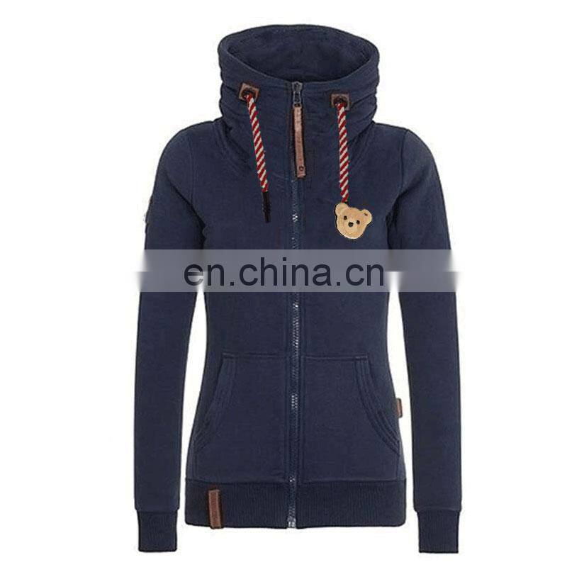 Wholesale custom brand ladies plus size casual top crop hooded slim cardigan jacket DIY guillotine bear