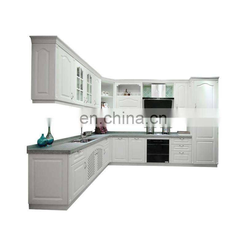 Handleless design light grey high gloss kitchen cabinets