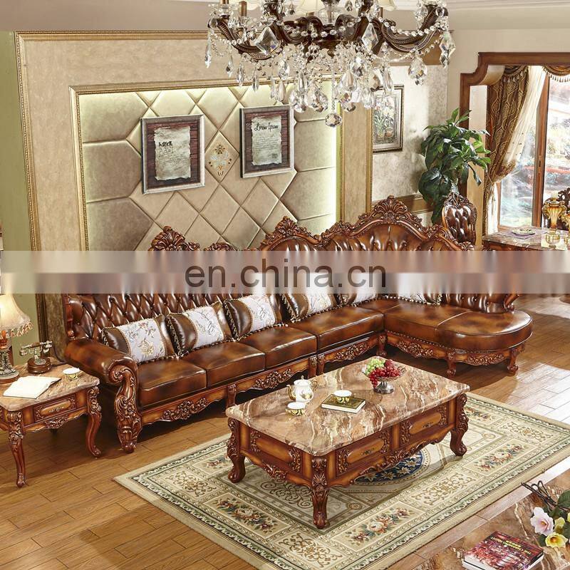 classic solid wood genuine leather sofa set designs living room furniture luxury