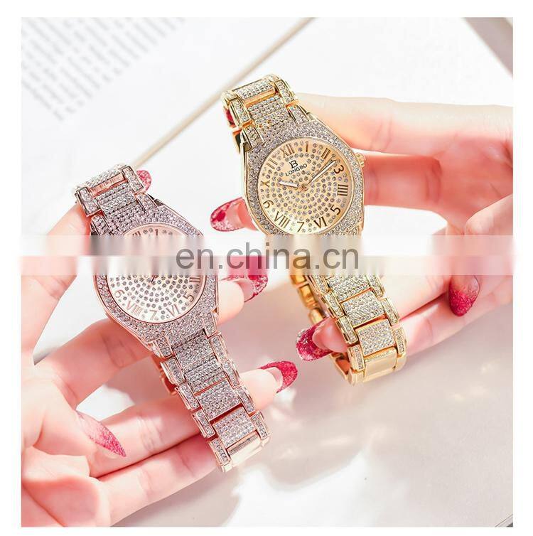 LONGBO 80667 Lady Watch Excellence Quartz Diamond Gold Stainless Steel Luxury Charm Watch For Women