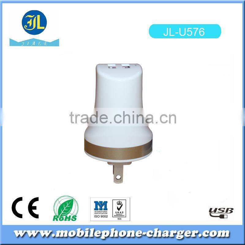 Zhongshan factory direct 2 port USB travel charger for smartphone