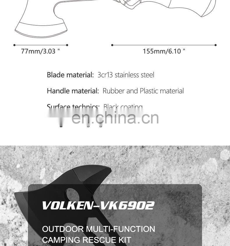 New outdoor multi-purpose open mountain axe with hexagon board hand and all black rubber handle fire axe