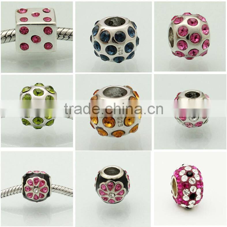 Valentines' Day 925 sterling silver rose dangle charms red enameled for DIY European bracelet jewelry