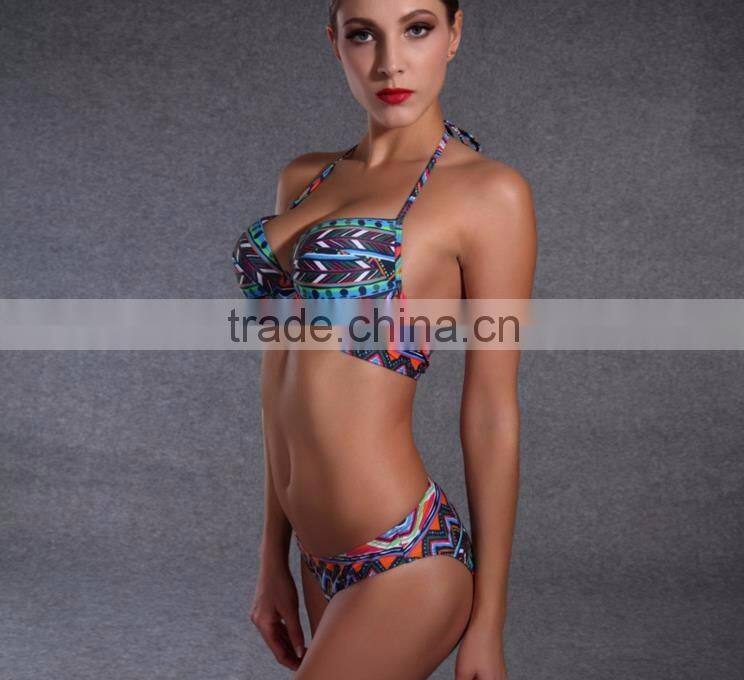 (OEM ODM FACTORY)Sexy push up straps women bikini swimwear bathing suit bikini with decorated bra