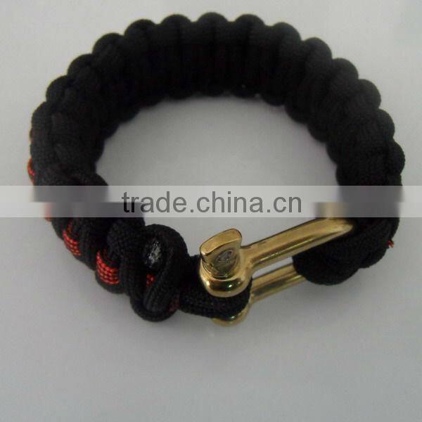 fashion wholesale paracord bracelet gold clasp with black and red rope