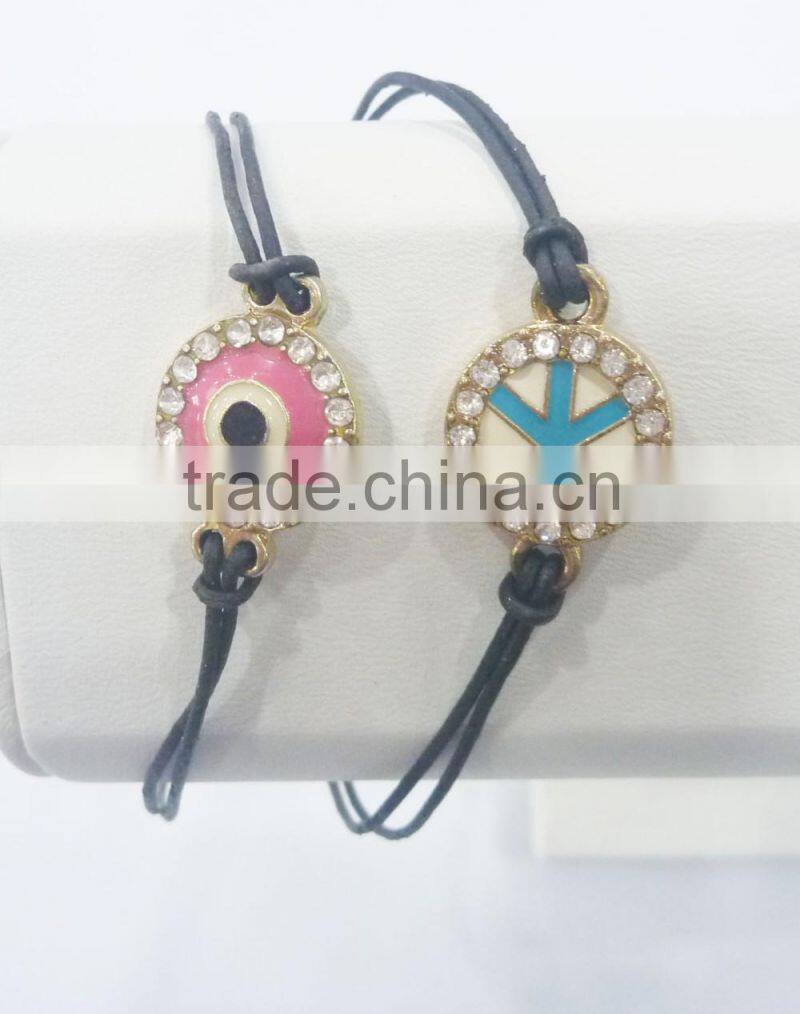 FASHION 2 ROWS EVIL EYE,PEACE CHARM BRACELET