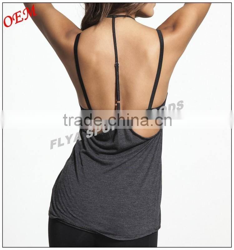 wholesale womens top quality cotton adjustable T-back strap gym tank top
