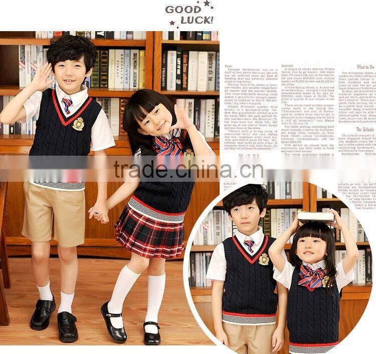 lovely Japen style elegant vest sweater school uniform students clothing set V neck children clothing for 100-180cm kids wear