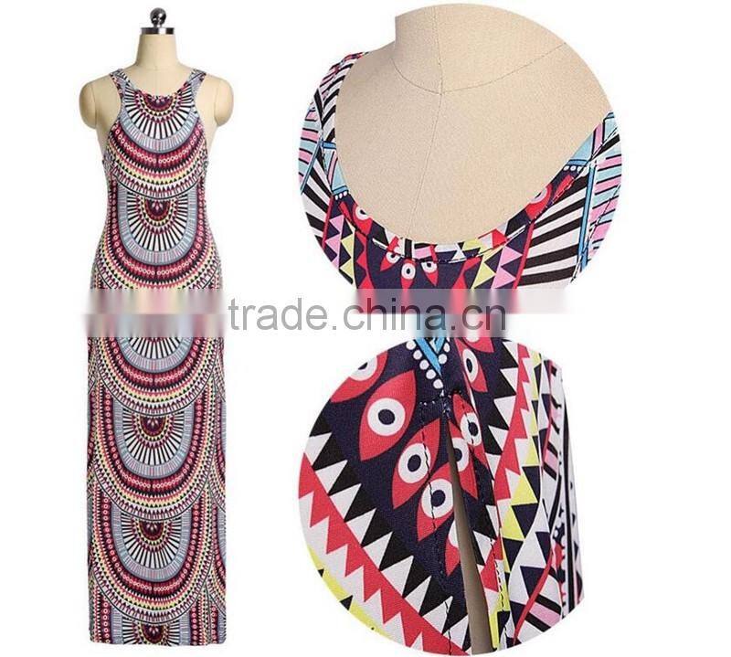 Sleeveless Print Exotic Dress With Slit Design