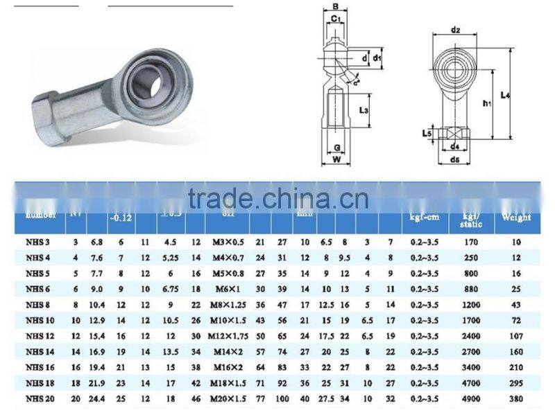 NHS NOS series male female rod end bearings steel to steel