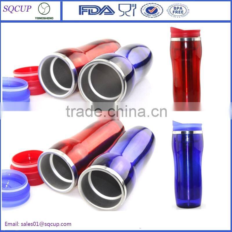 14oz Stainless steel inner and plastic outer travel coffee mug bpa free starbucks tumbler with lid enamel mug