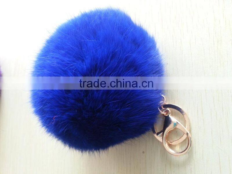 Real fluffy and soft rabbit fur pom poms keyrings