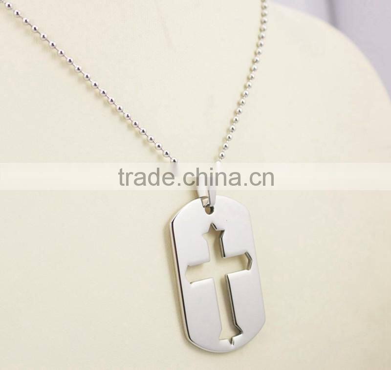 Engraved Cross Dog Tags Fashion Pendant Necklace