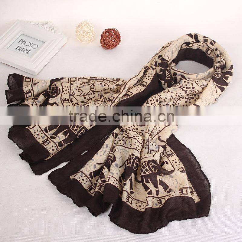 New product high quality digital print custom design cotton scarf elephant pattern WJ-644