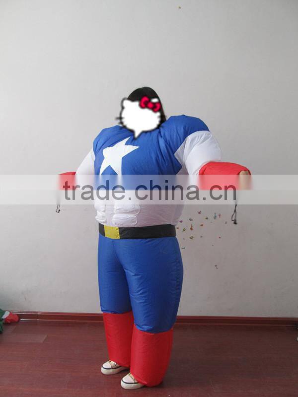 DJ-CO-111 Adult Chub Captain America Inflatable Blow Up Color Full Body Costume Jumpsuit