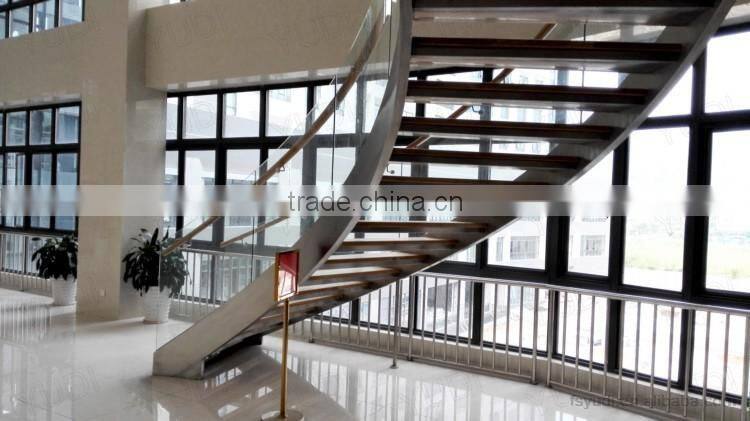Office Building Commercial Wood Staircase Stainless Steel Framed