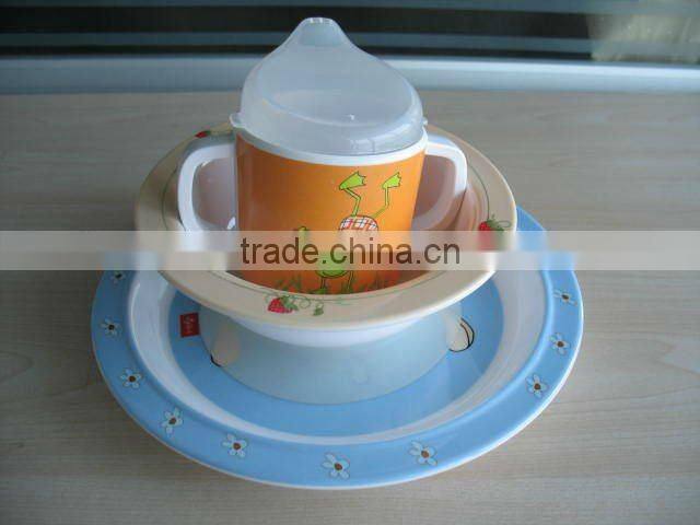 2015 children melamine set with anti slip rubber