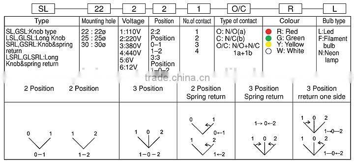 22mm IP65 Waterproof 2 Position Long Lever Illuminated Selector Switch Neon/LED (GLSL222)