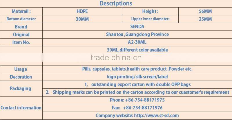 High Quality Pe Pharma Medicine Bottle, 30ML HDPE Bottle, Pharmaceutical HDPE Bottle