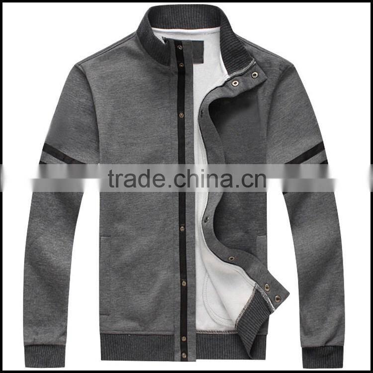 2016 hot design plain design Crew Neck Sweatshirt Knit fleece Cardigan mens Sweatshirt with button