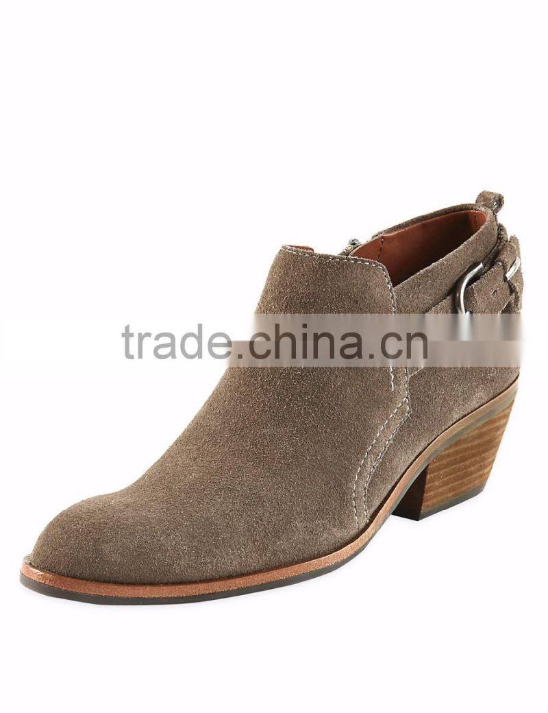OLZAB 03 New Model fashion Cow Suede with buckle strap thick chunky heel pointed toe women ankle boots