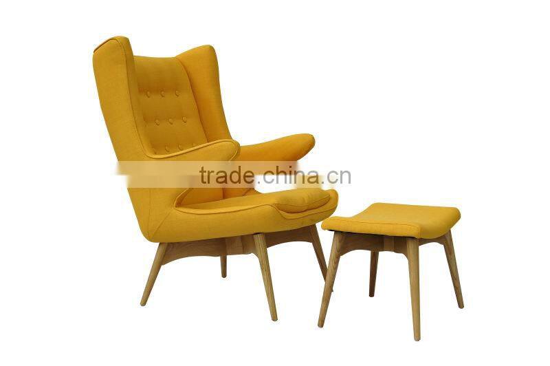 Fancy living room furniture Bear chair with ottoman/Wood furniture wooden with wool fabric bear relaxing chair with ottoman