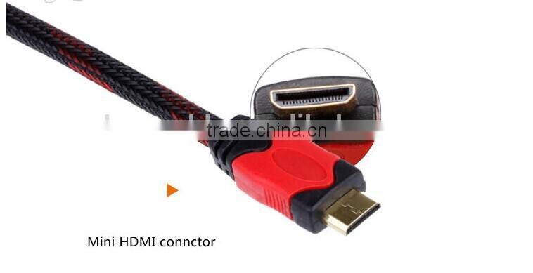 Goldden plated mini HDMI cable high speed braid jacket with ferrite cores