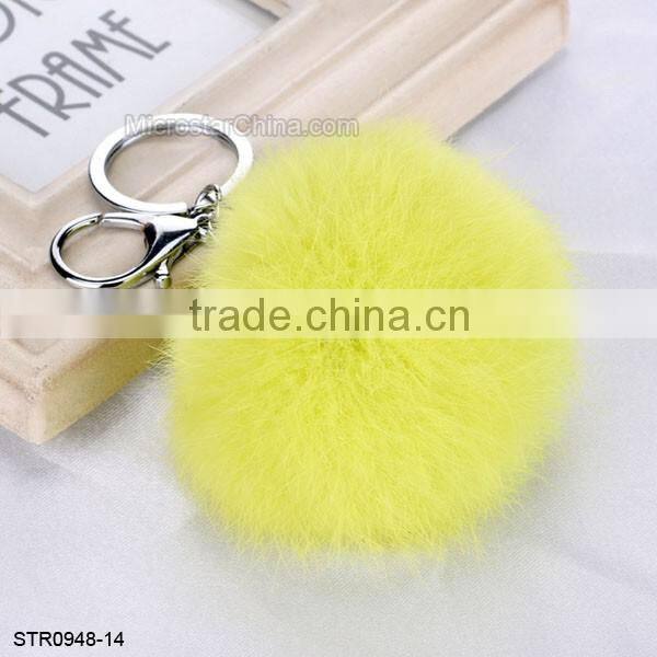 8cm Fur Pom Pom Keychain Rabbit Fur Ball Silver Keychain
