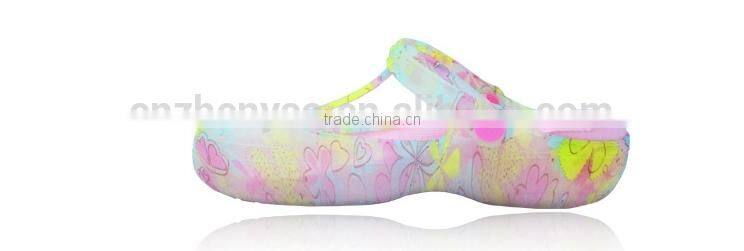 2015 high quality plastic sole sandals.printing flowers gril clogs.casual ladies fashion shoes