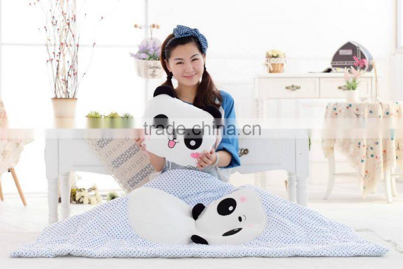 cartoon panda style coral fleece 2 in 1 cushion roll-matt, 100x150cm kid's vehicle-mounted plush folding blanket
