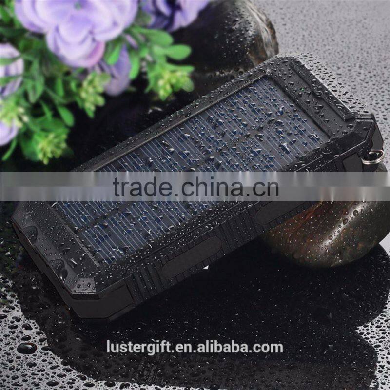 2016 Trending Products 10000mAh Lithium Polymer Battery IP67 Waterproof Solar Power Bank With Flashlight Compass for Outdoor