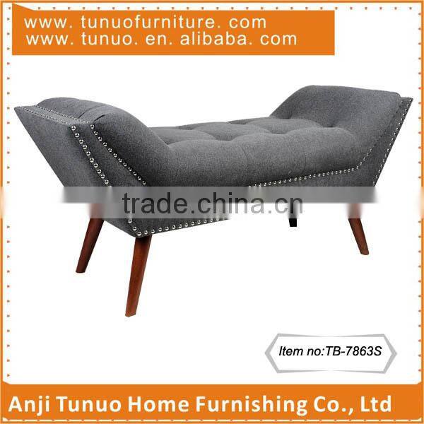 Waiting chair bench,Patchwork seat with buttons and nails,Rubber wood legs,TB-7863S