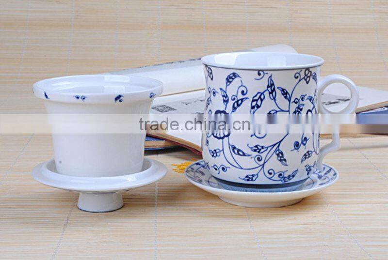 ceramic tea mugs with lid and sauce China tea cups