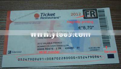 high security ticket with watermark un ink hologram and running number