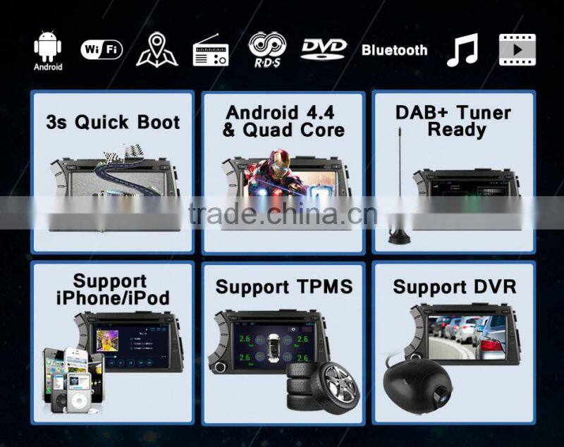 7 inch quad core android 4.4 car navi gps for Kyron with Radio bluetooth +16G ROM