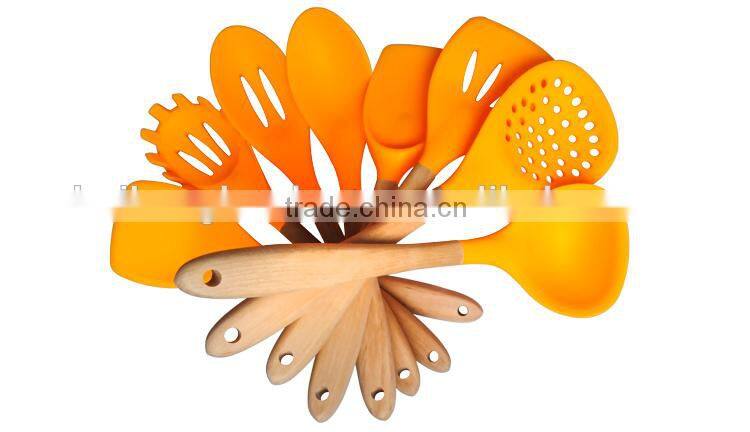 F01S 8pcs Silicone Utensils/ Kitchen Utensil Set /Slicone Cooking Utensils Sets with Wooden handle