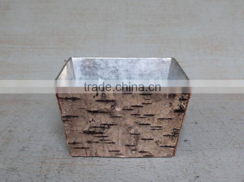 Simple Wooden Design Christmas Decoration Garden Outdoor Metal Bark Flower Pot for 2016 Christmas Square Metal Bark Flower Pot