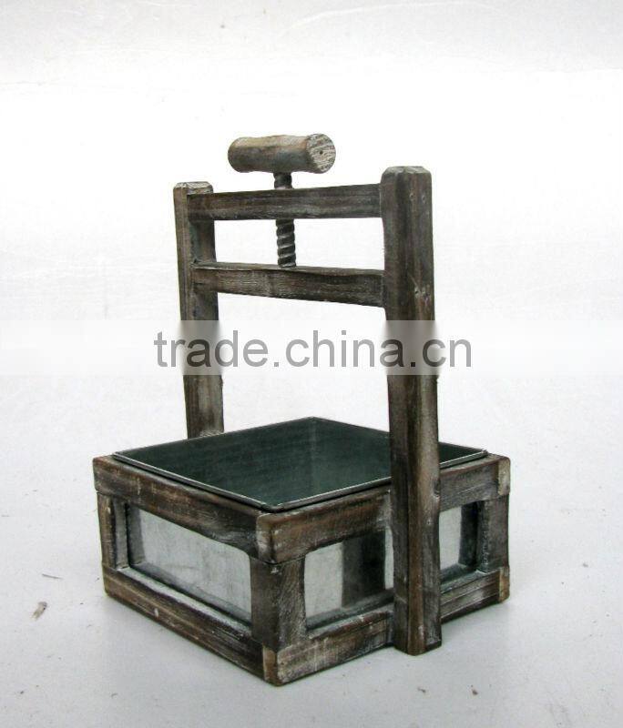 Antique Wooden Flowerpot with Handle