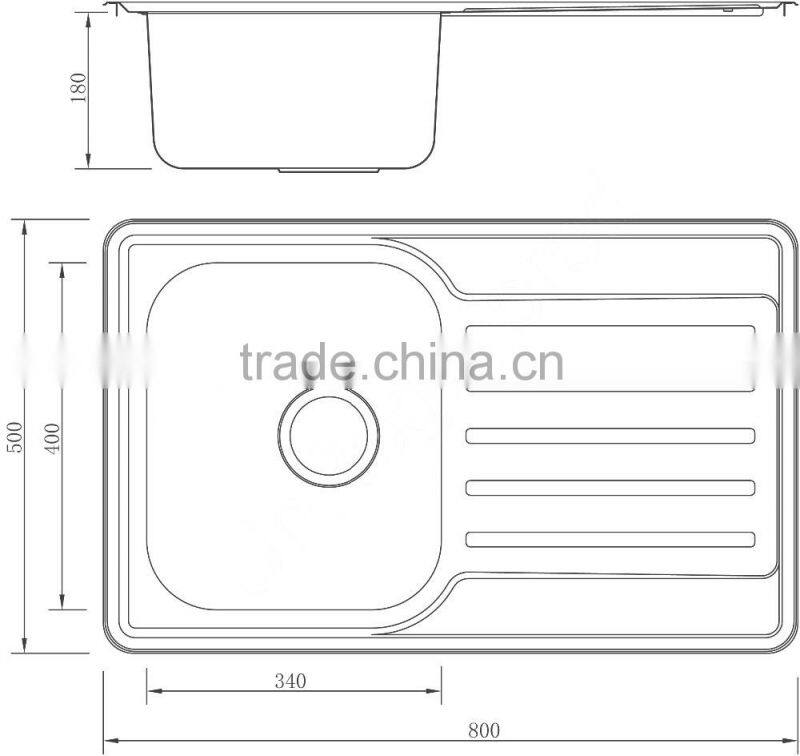 Above Counter Stainless Steel Single Bowl Kitchen Sink With Drainboard GR-800