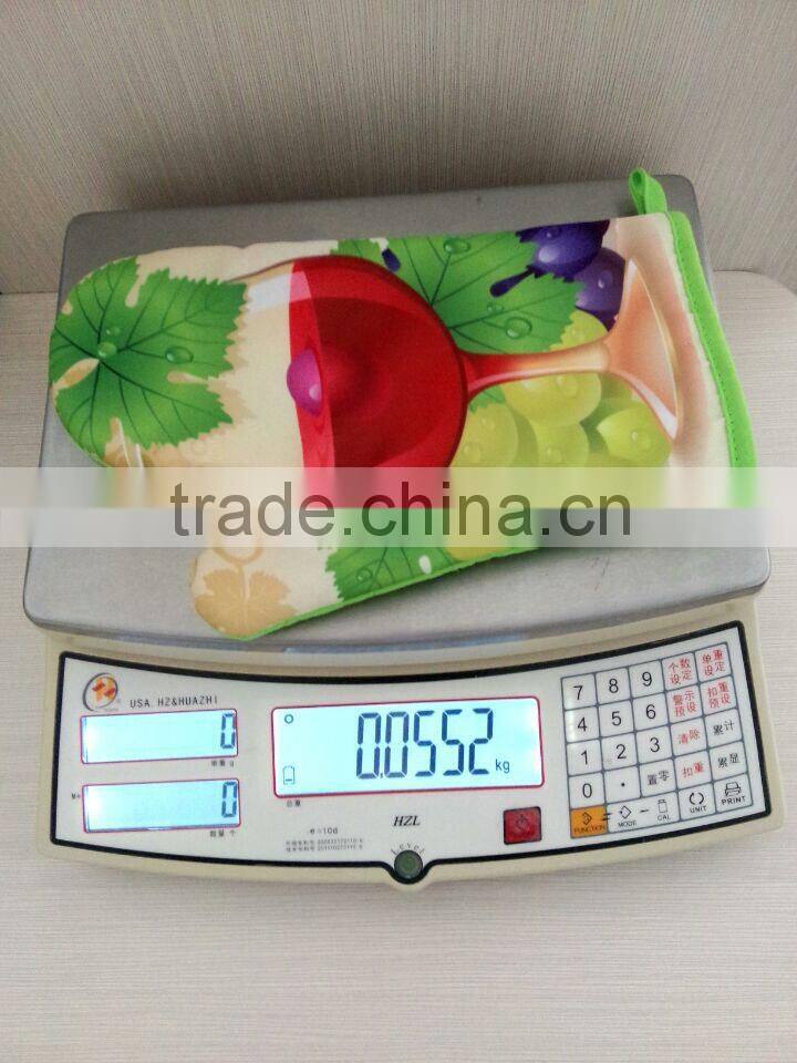 bright green color photo printing polyester (twill) 25g pot holder 55g glove kitchen set