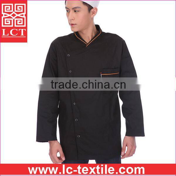 Personalized design availabe factory direct sell black chef uniform with Roll sleeves design(LCTU0010)