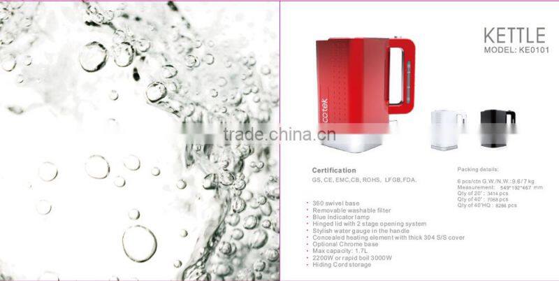 New Dots design Hinged lid with 2 stage opening system plastic kettle with CE/GS/ETL/CETL