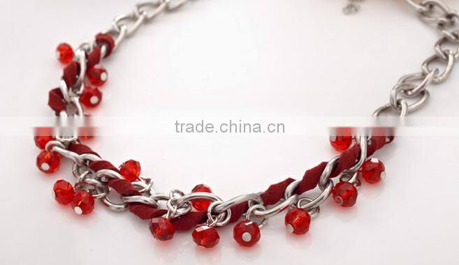 Exclusive design national Hand-woven red roped beaded curved needle diy crystal necklace choker necklace