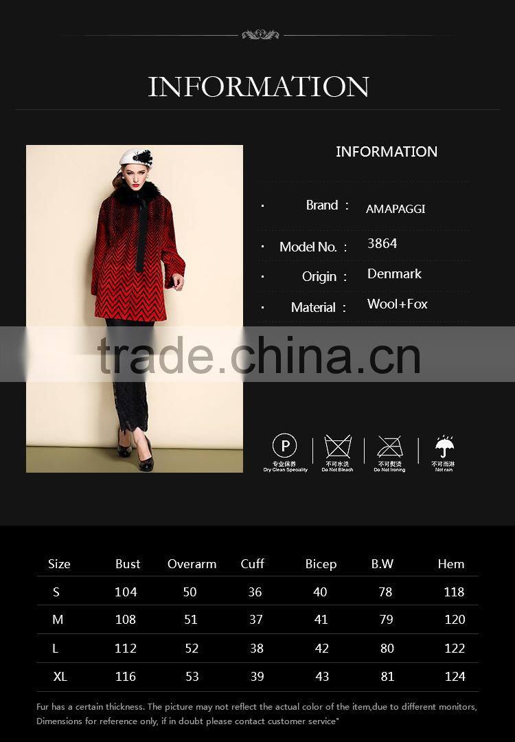 Women's Fox Collar Real Wool Fur Coat Thick Warm Winter Overcoat