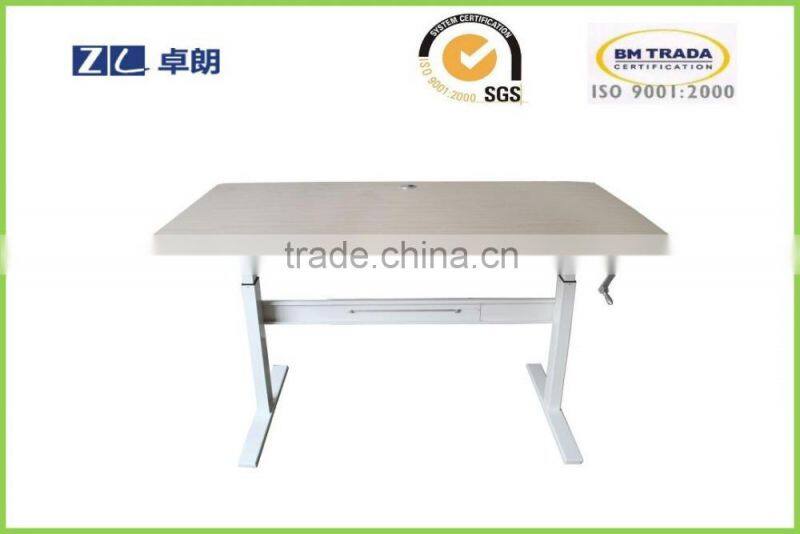 Standing up desk frame lifting with hand cranked adjustable height