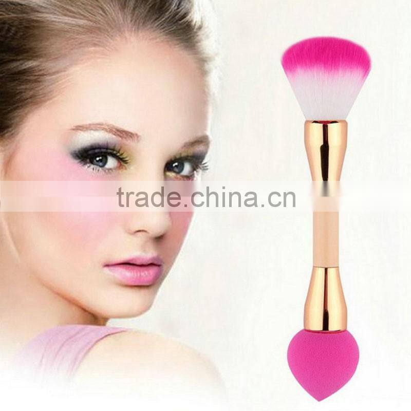 Double-end for powder brush single makeup sponge brush