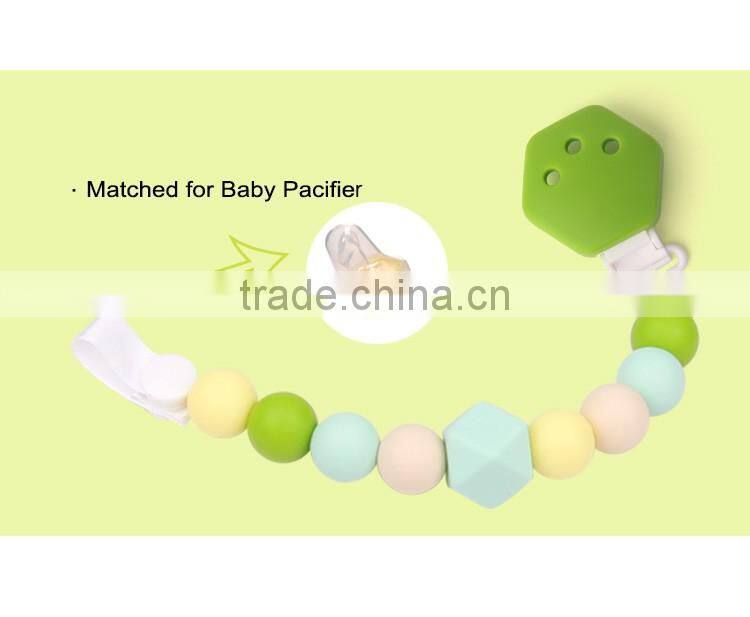 New design colorful hexagon baby pacifier chain clamp silicone gel