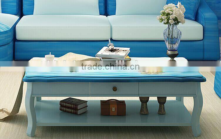 Mediterranean Style Coffee Table, Sailing Boat Handpainting Tea Table, Pastoral Solid Wood Living Room Coffee Table (BF01-X1157)